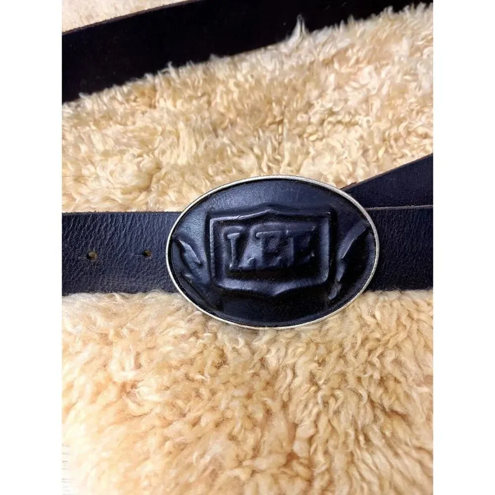 Lee Cowboy Brown Leather Belt With Oval Metal Buckle Made In Italy